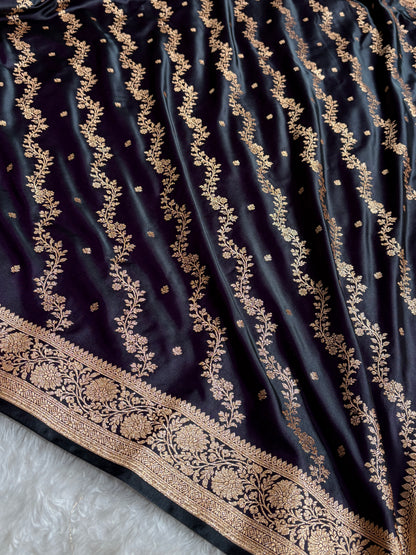 Banarasi Satin Katan Saree With Boota in Dark Wine Shades SK108