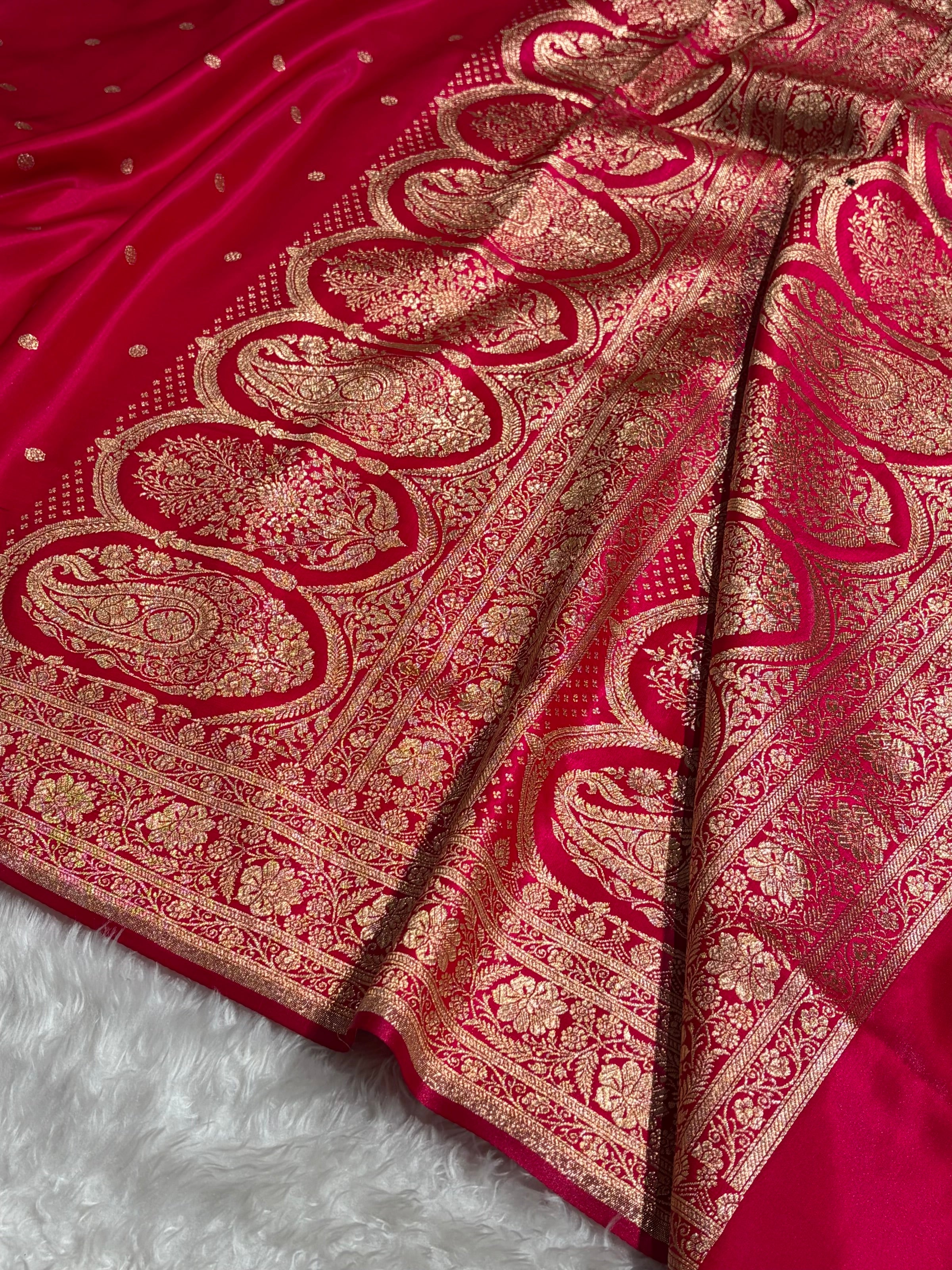 Satin Silk Saree Banarasi Booti in Cross Rani Shades SS29