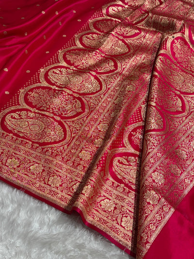 Satin Silk Saree Banarasi Booti in Cross Rani Shades SS29