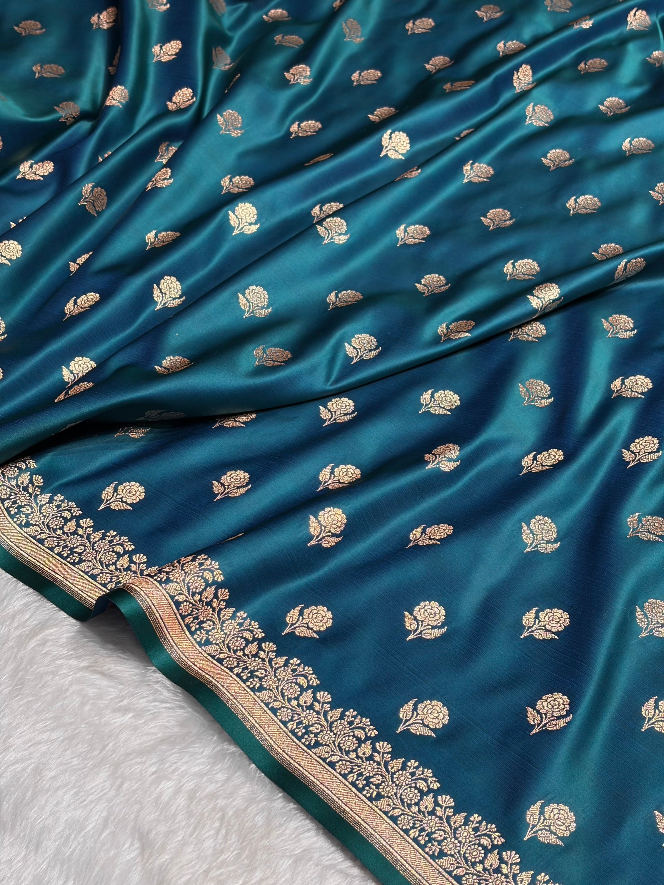 Peacock Floral Booti Katan Silk Saree SK23