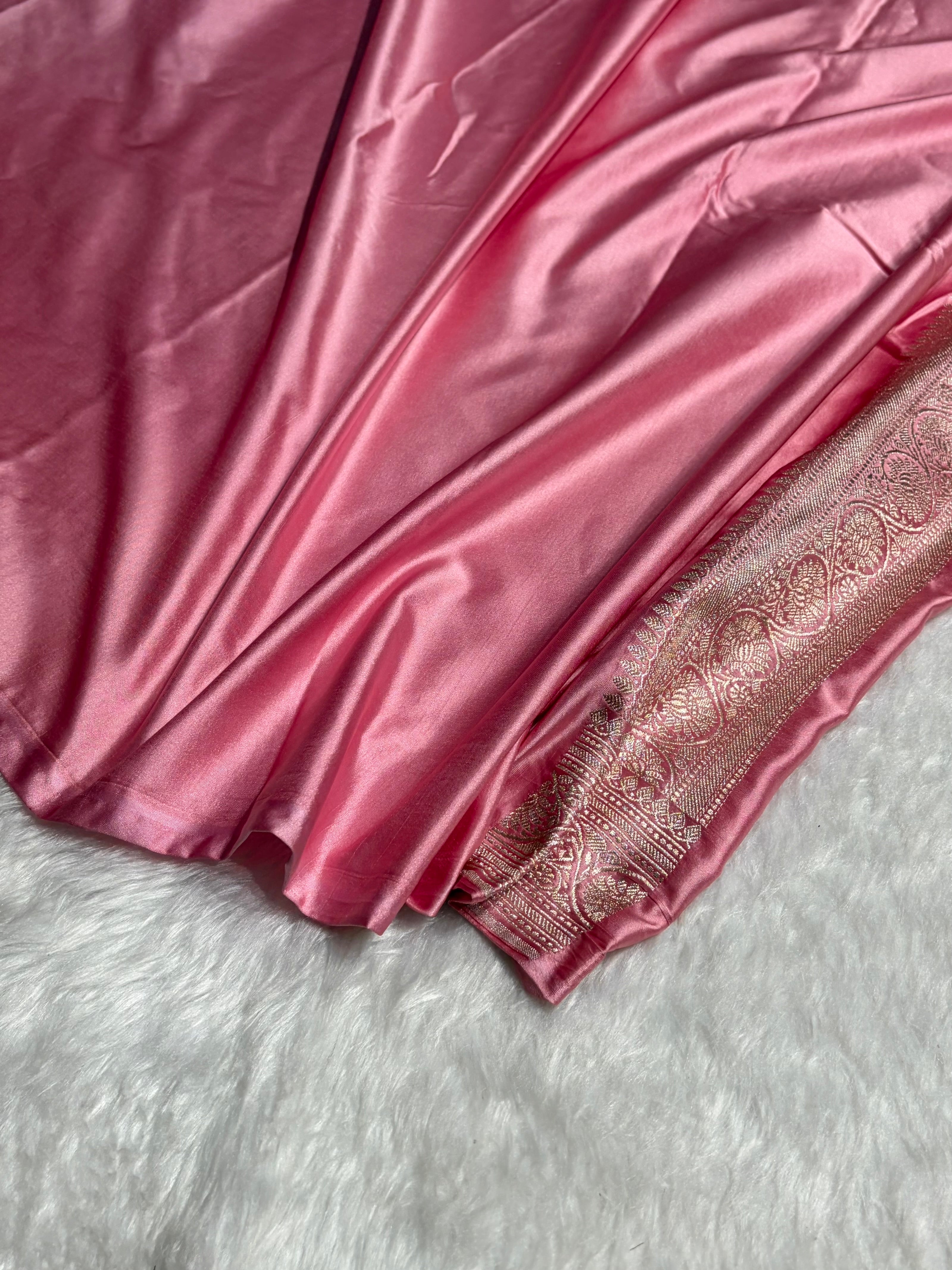 Blush Pink Rangkat Banarasi Cross Mashru Silk Saree MS01