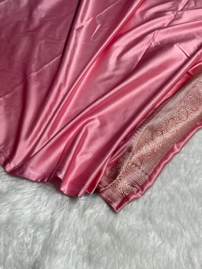 Blush Pink Rangkat Banarasi Cross Mashru Silk Saree MS01