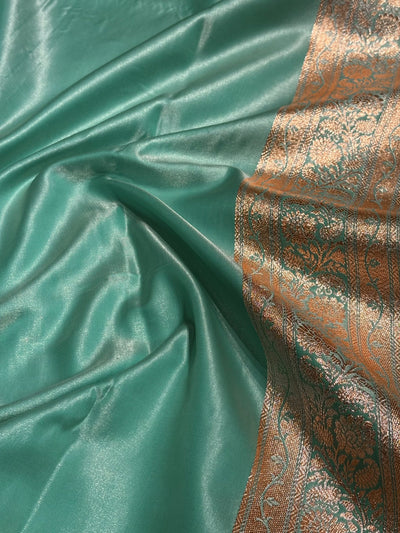 Sea Green Shades Banarasi  Cross Jaal Satin Silk Saree SS11