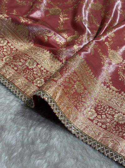 Satin Silk Banarasi Jaal In Dusty Peach Shades With Gotta Patti SSGP14