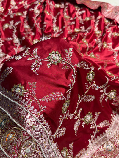 Banarasi Maroon Minakari Mashru Silk Saree with Ari and Mooti work BMCS23
