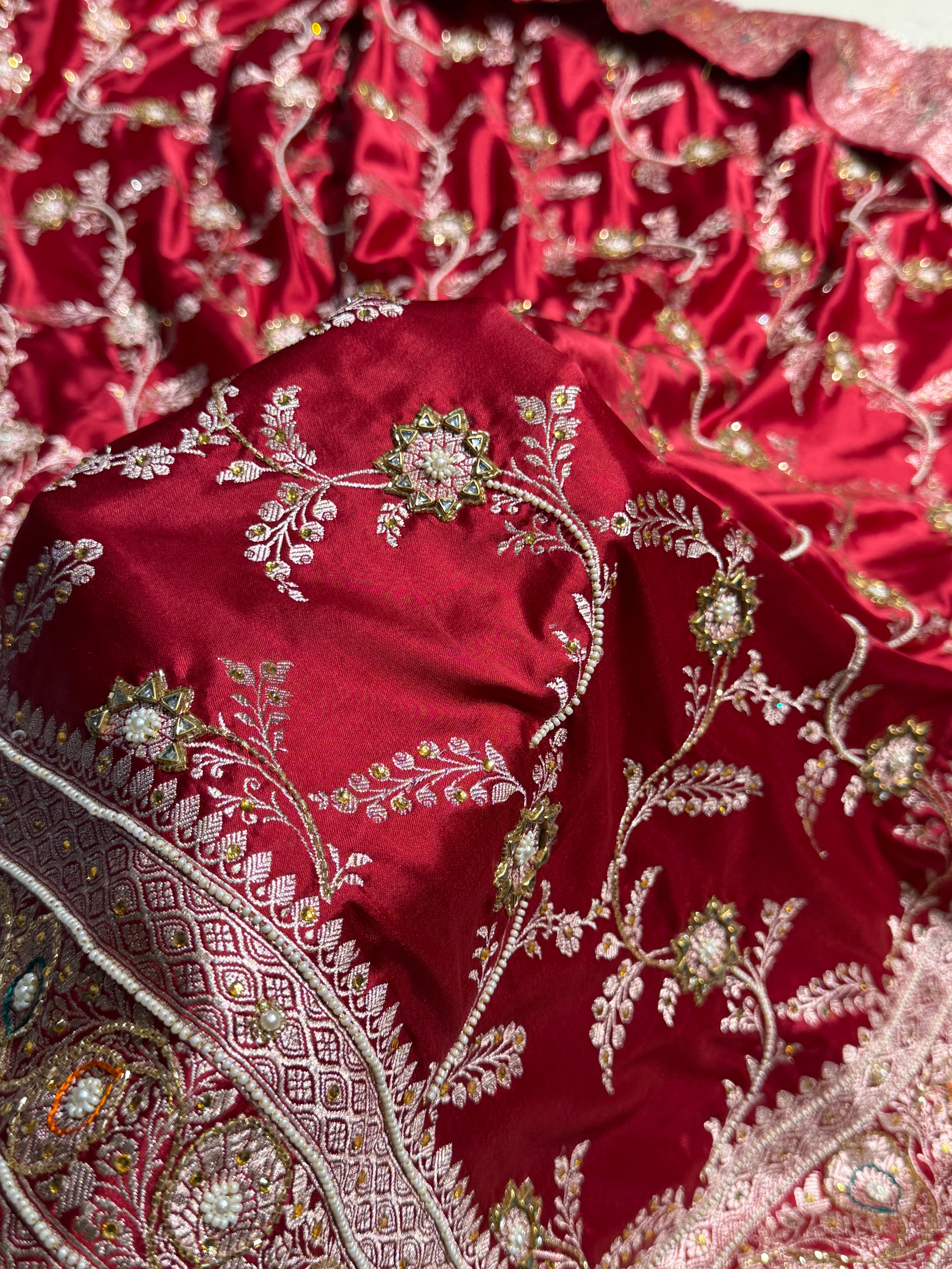 Banarasi Maroon Minakari Mashru Silk Saree with Ari and Mooti work BMS23