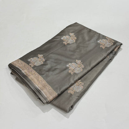 Mouse Gray Sona Rupa Floral Motif Mashru Silk Saree