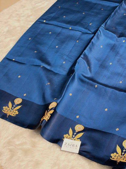 German Blue Shades Meena Boota Handwoven Raw Mango Silk RM-24