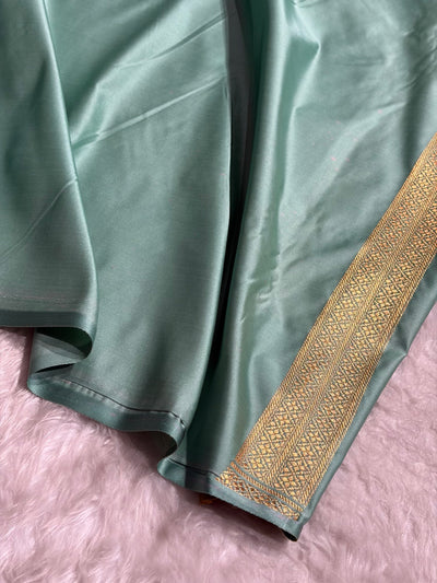 Banarasi Sea Green Shade With Scallop Pattern Mashru Silk Saree