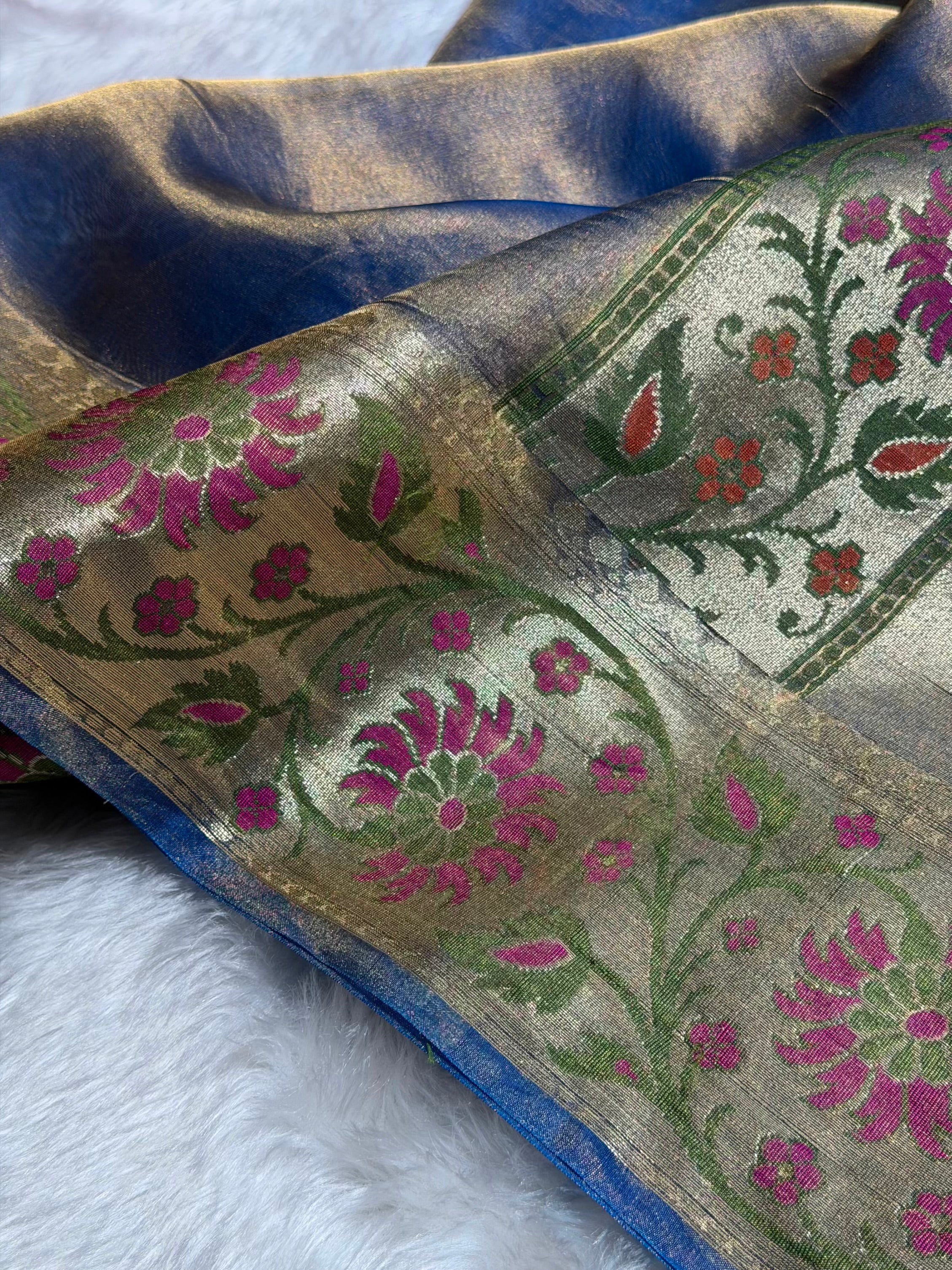 Banarasi Goldish Purple Shades With Minakari Border Pure Tissue Silk Saree PT-59