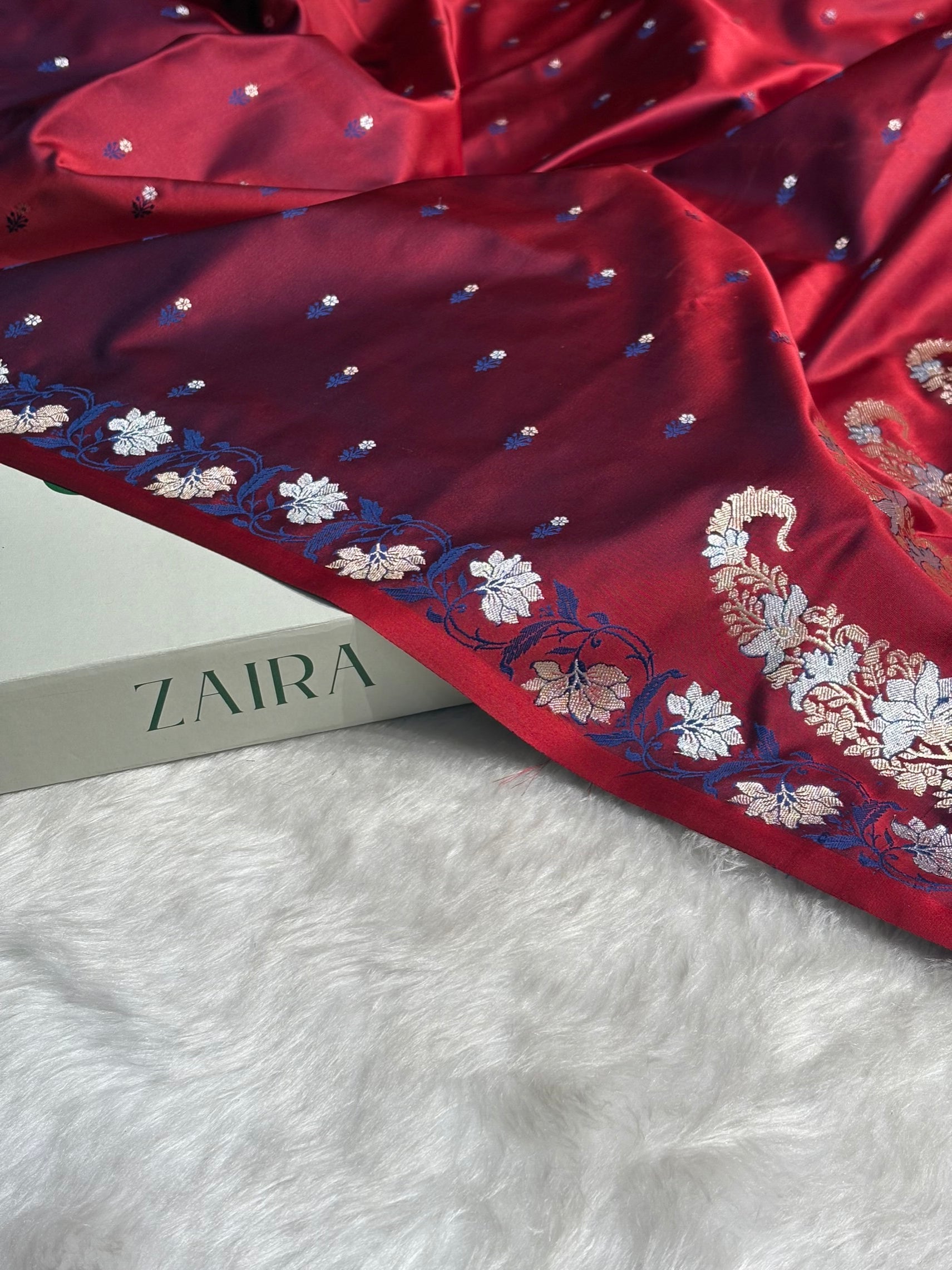 Reddish Megenta Floral Boota With Floral Border Mashru Silk Saree MSM 78