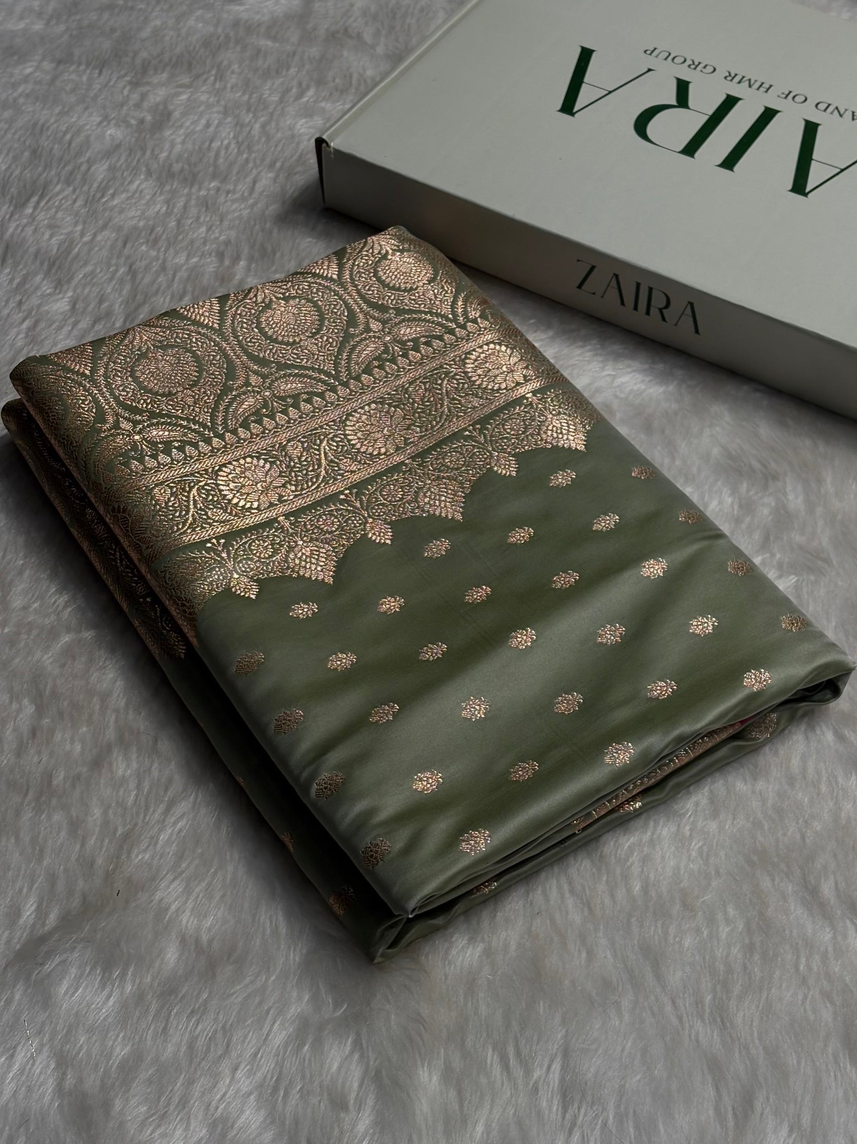 Pista Booti Satin Katan Silk saree SK28