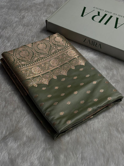 Pista Booti Satin Katan Silk saree SK28