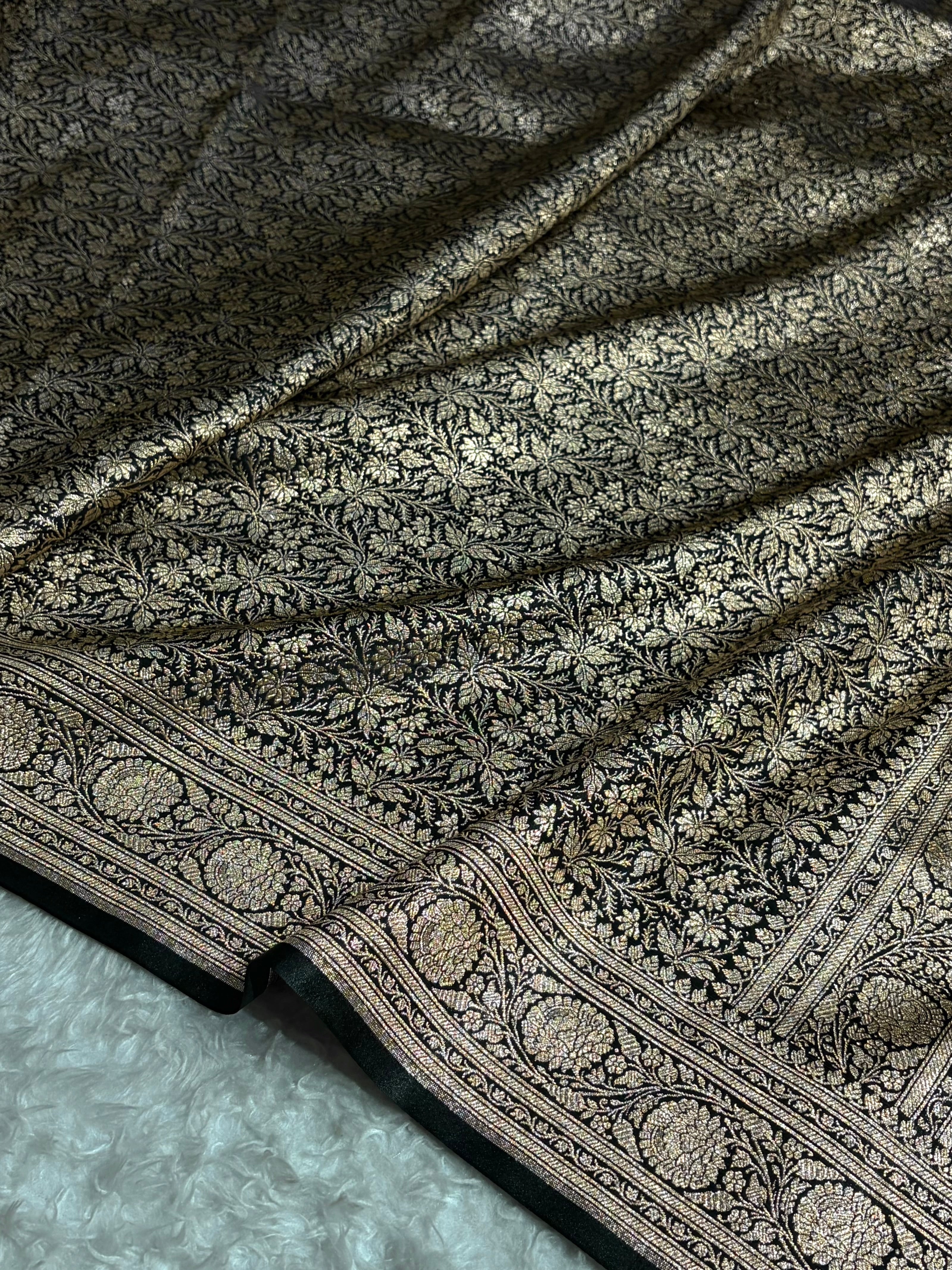 Black Shades Brocket Satin Silk Saree Banarasi Saree Shades SS30