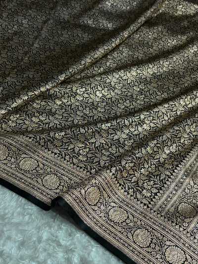 Black Shades Brocket Satin Silk Saree Banarasi Saree Shades SS30