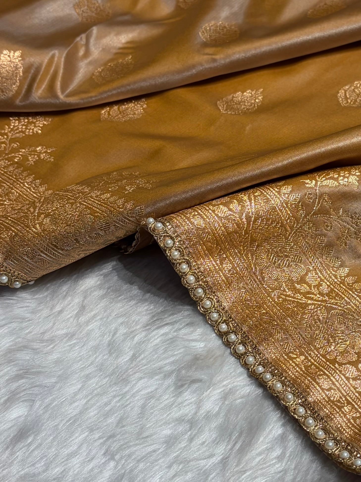 Banarasi Satin Silk Saree With Gotta Patti Booti Motif in Tusser Shades SSGP20