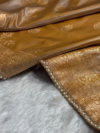 Banarasi Satin Silk Saree With Gotta Patti Booti Motif in Tusser Shades SSGP20