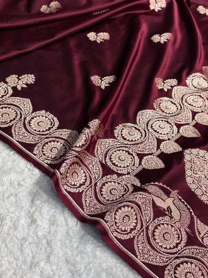 Garnet Shades Banarasi Boota Pattern Floral Mashru Silk Saree MSM-110