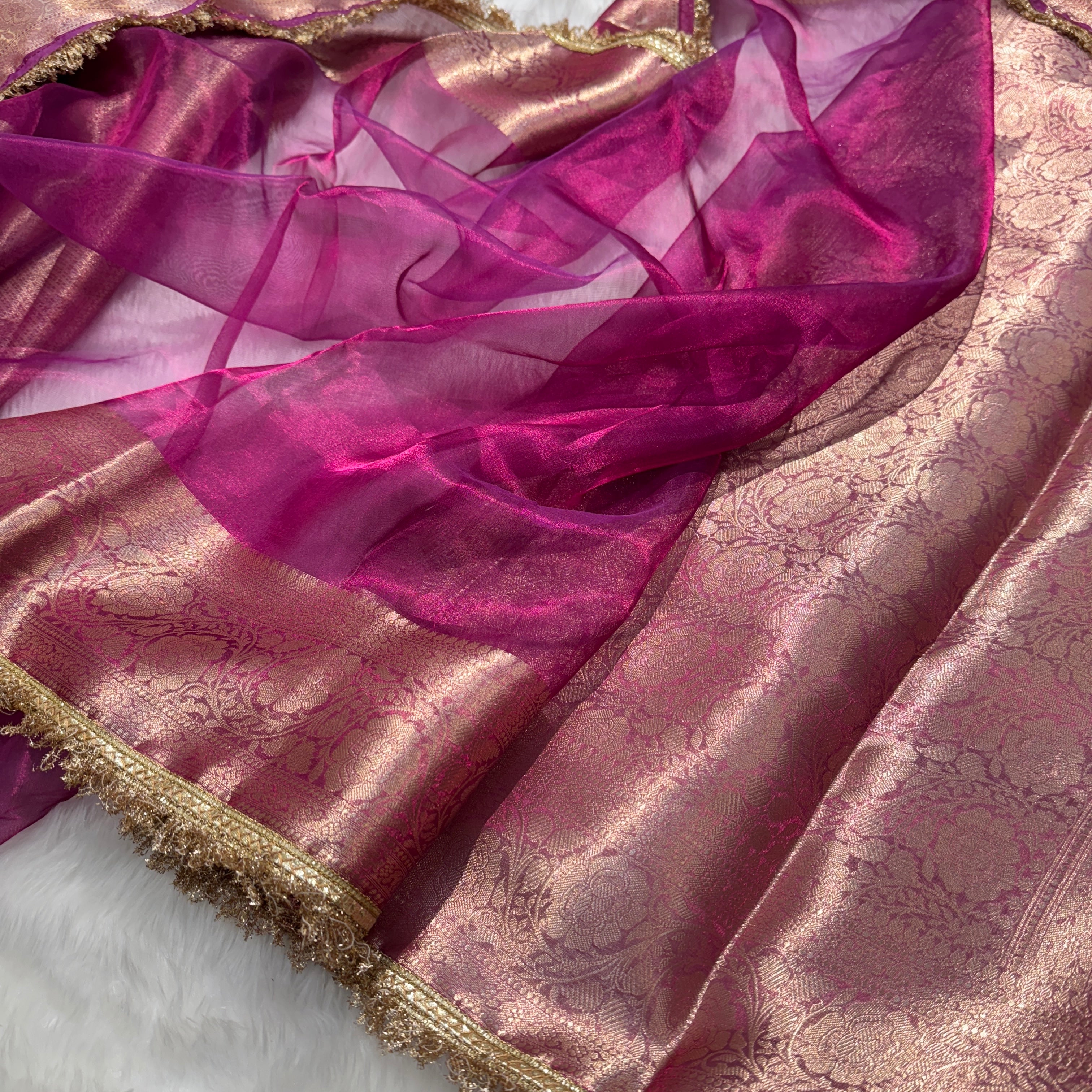 Rani Shade Pure Tissue Silk Saree with Gotta Patti PTGP9