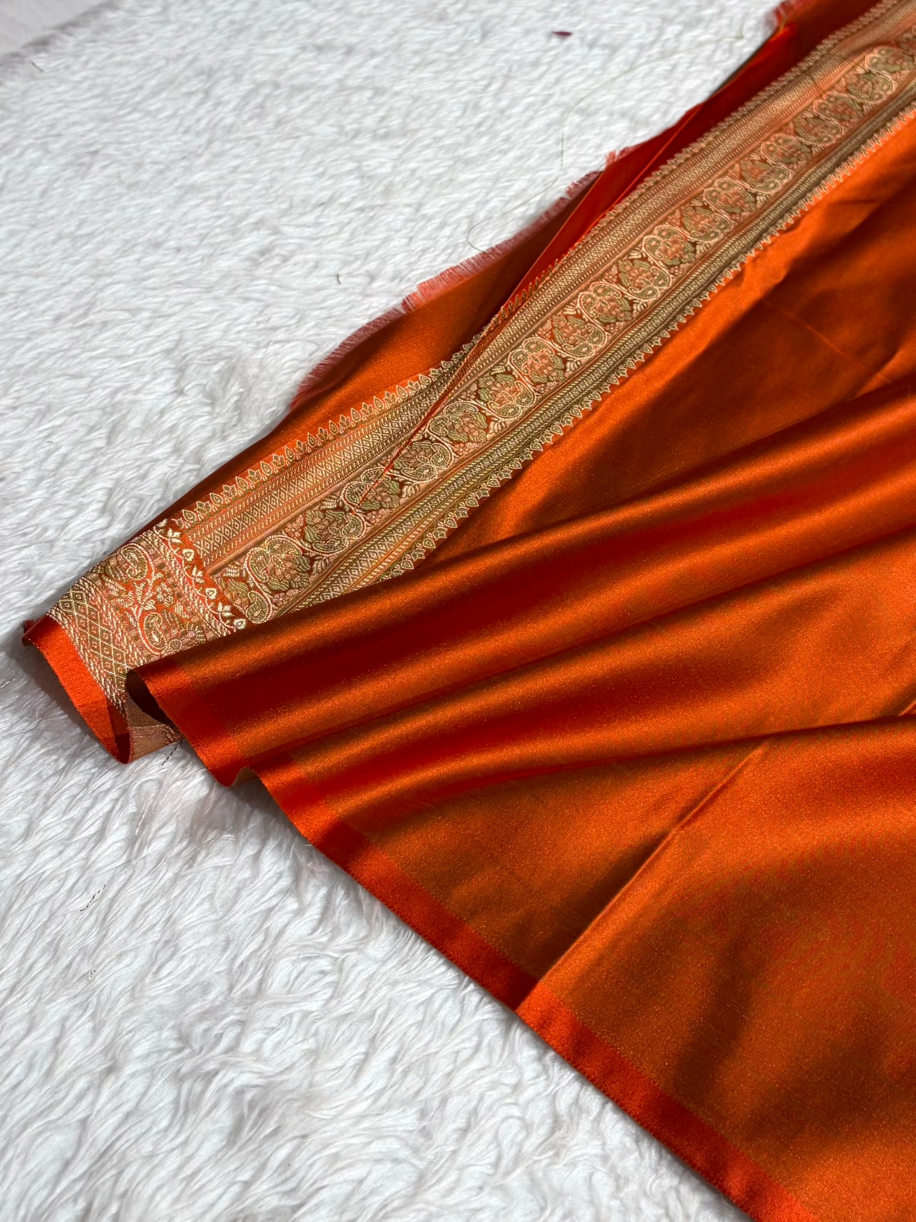 Orange Jamawar Tanchoi Jaal Katan Silk Saree SKTM-20