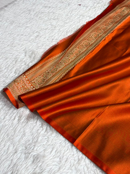 Orange Jamawar Tanchoi Jaal Katan Silk Saree SKTM-20