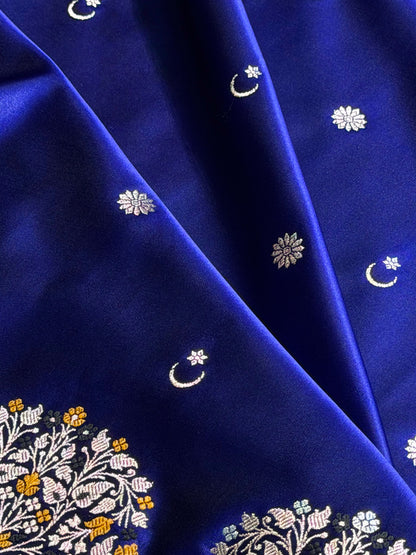 Royal Blue Shades Banarasi With Floral Minakari Pattern Mashru Silk Saree MSM-131