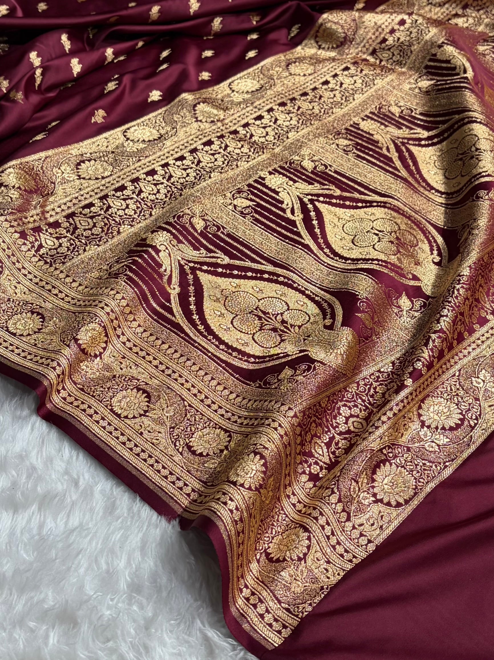 Banarasi Satin Katan Saree With Boota in Chocolate Shades SK118