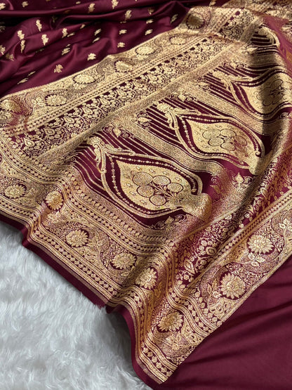 Banarasi Satin Katan Saree With Boota in Chocolate Shades SK119