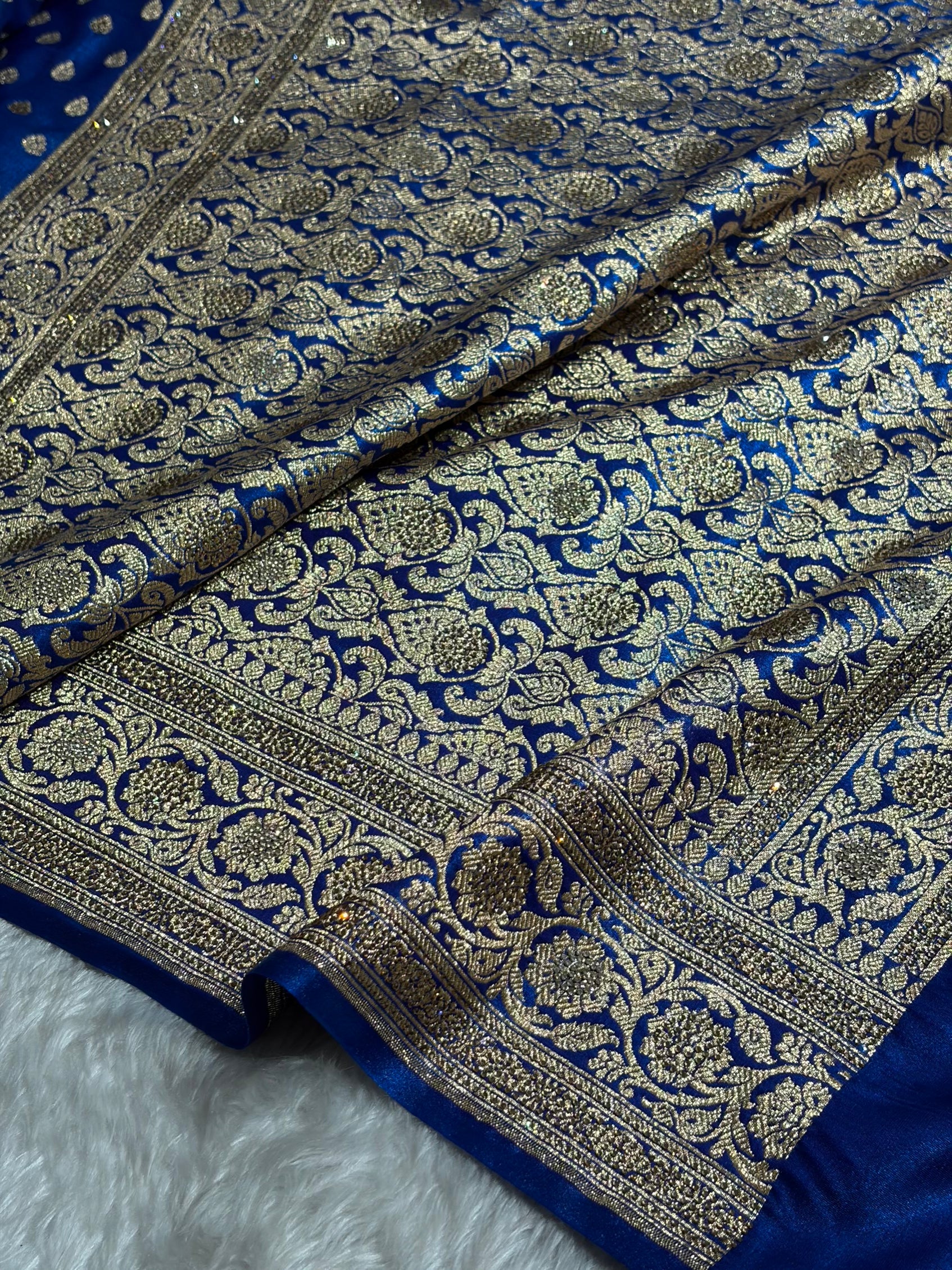 Birdal Cross Royal Blue Satin Silk Booti With Swarovski Work BSS01 (w)