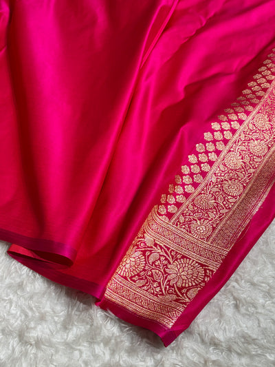 Banarasi Satin Katan Saree in Contrast Light Green / Rani Shades SK132