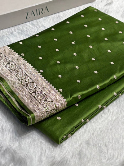 Banarasi Mehendi Shade Booti Mashru Silk Saree MCS