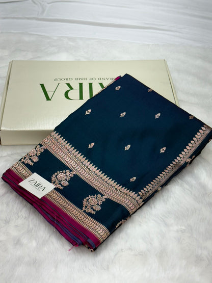 German Blue Booti Mashru Silk Saree MSM 15