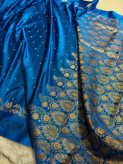 Banarasi Blue Satin Katan with Tanchoi Pattern SK163