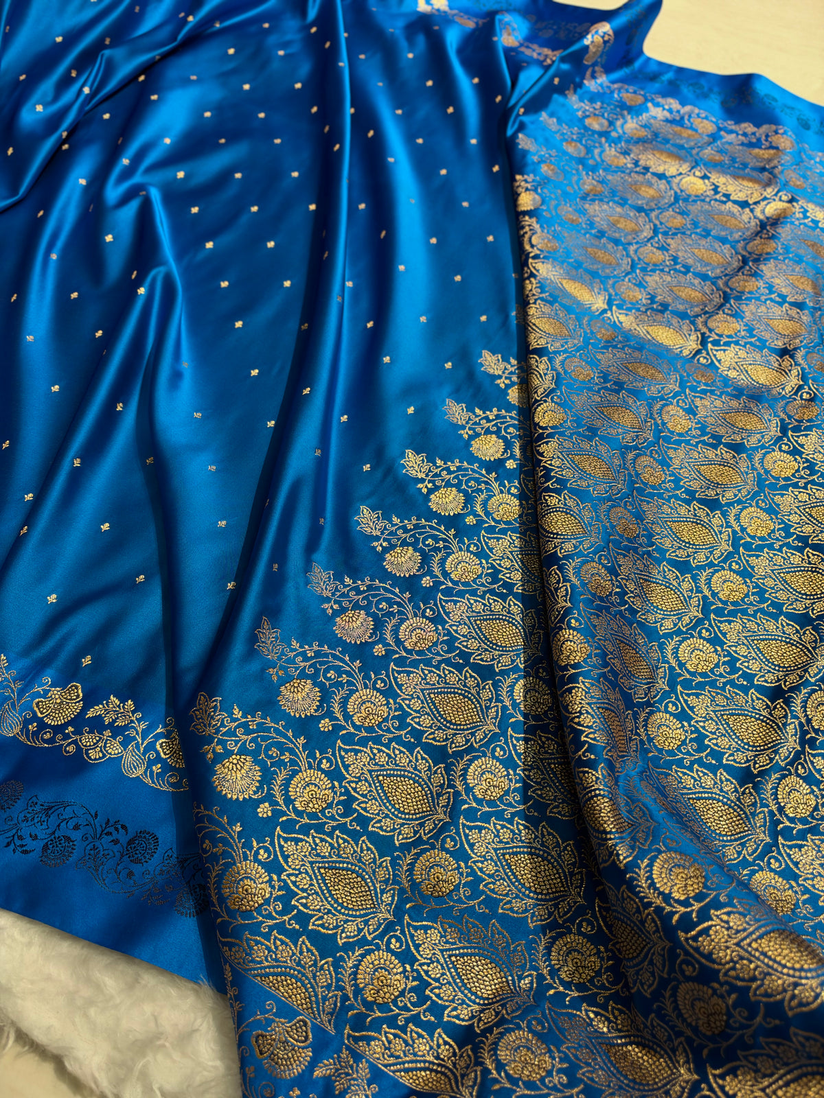 Banarasi Blue Satin Katan with Tanchoi Pattern SK163