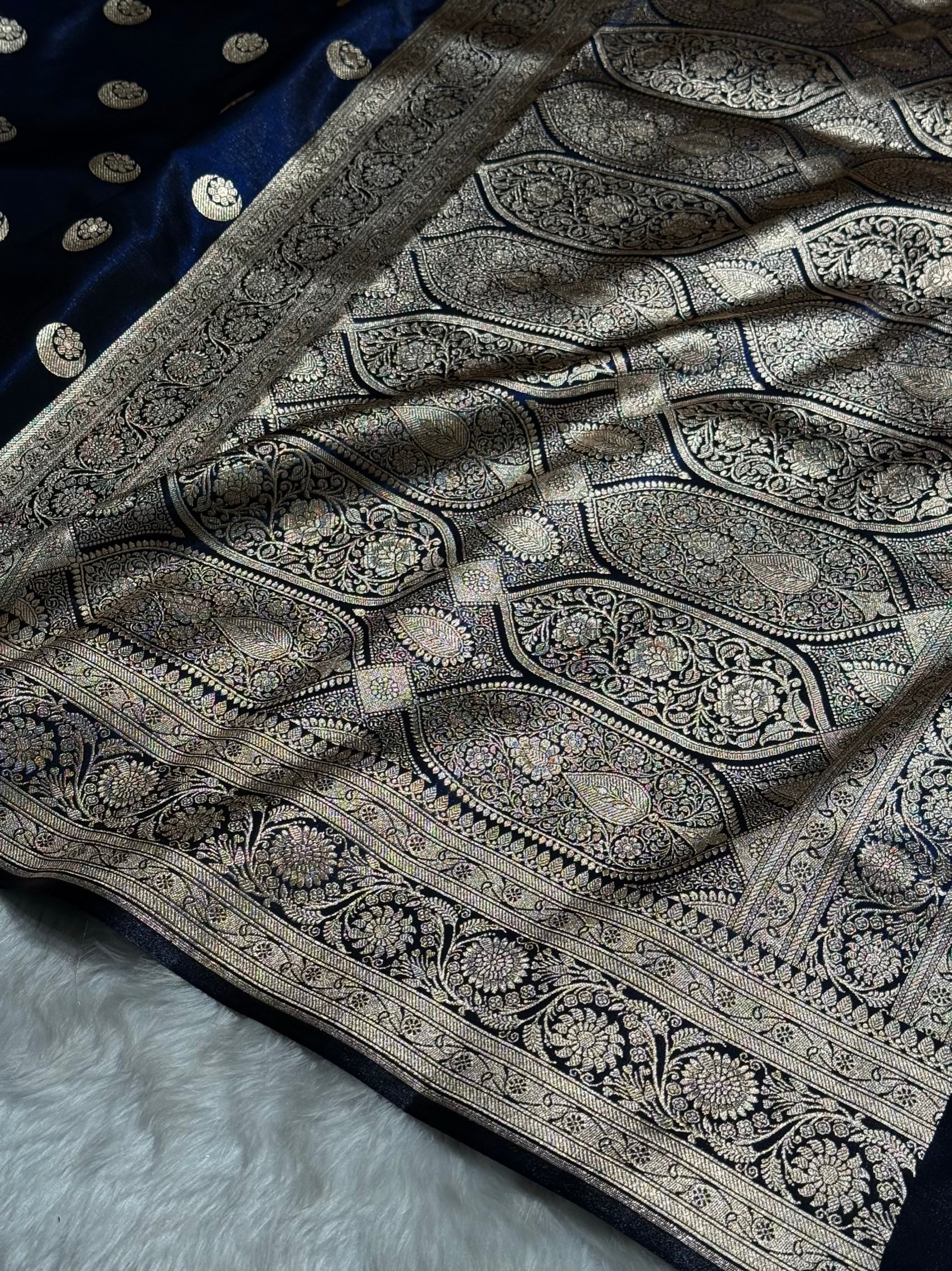 Navy Blue Chand Tara Satin Silk Saree SS04
