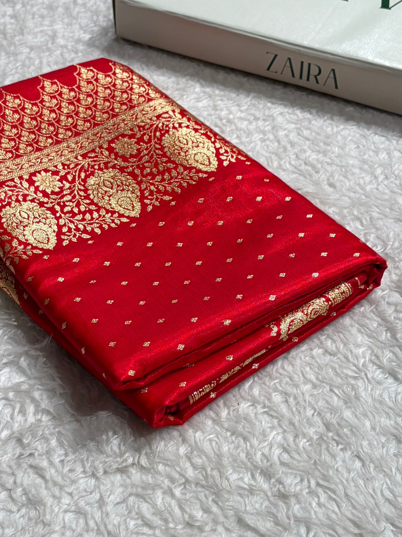 Satin Silk Saree Floral Boota in Red Shades SS28