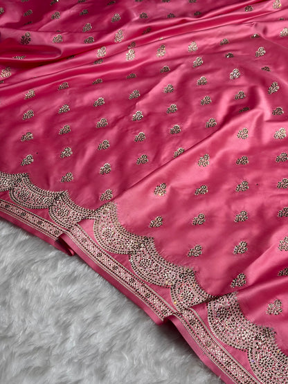 Baby Pink Scallop Mashru Silk with Swarovski work BMS02