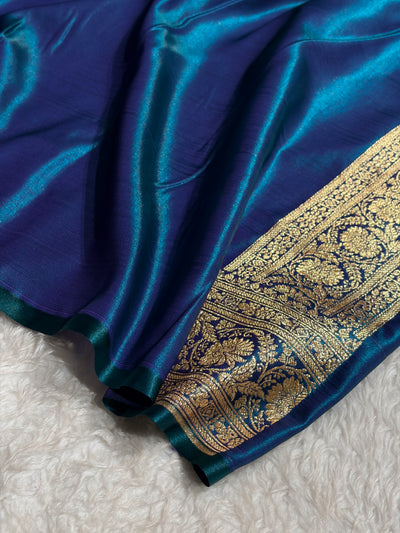 Peacock Shades Boota Pattern Banarasi Satin Silk Saree