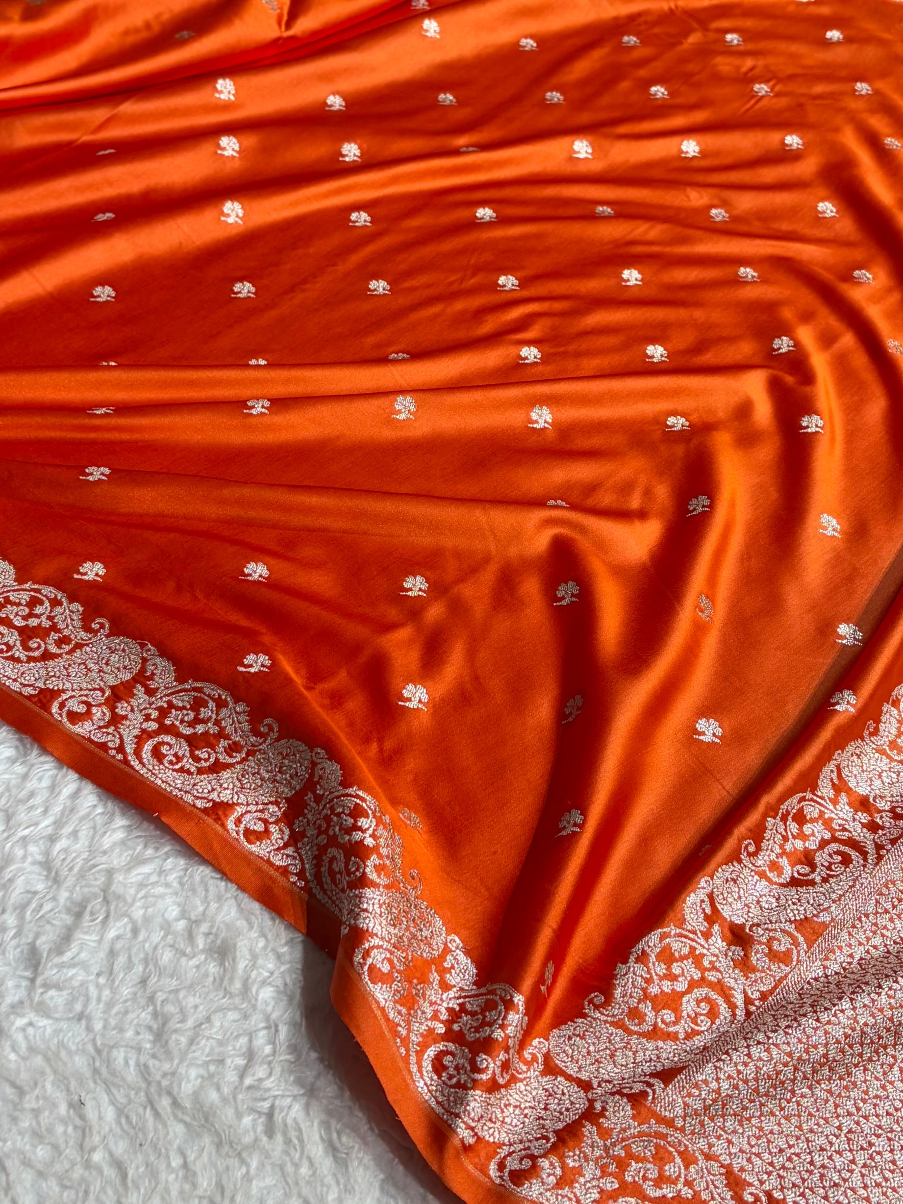 Kairi Border Orange Mashru Silk Saree