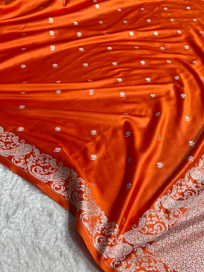 Kairi Border Orange Mashru Silk Saree