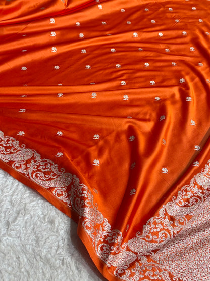 Kairi Border Orange Mashru Silk Saree