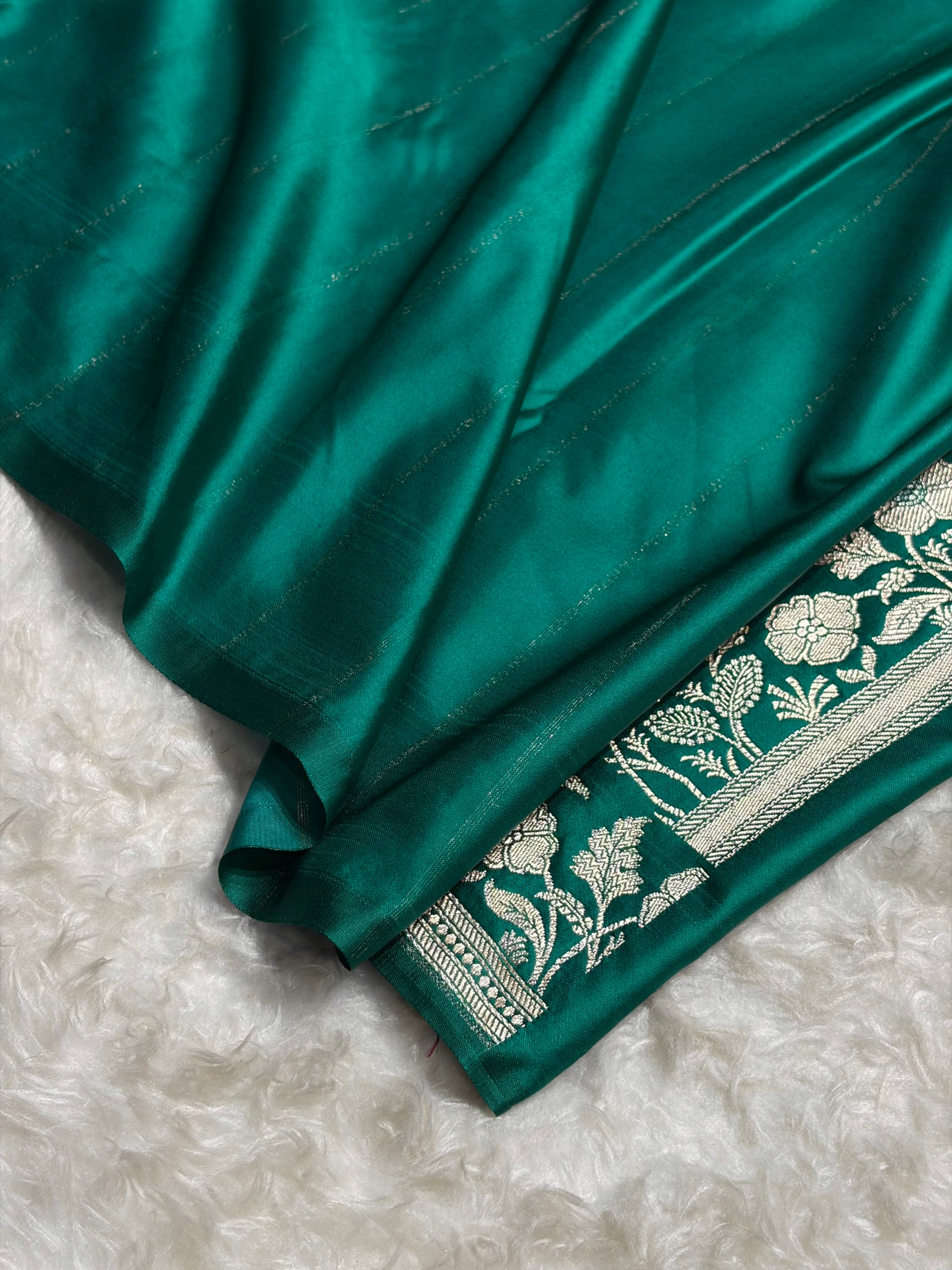 Banarasi Peacock Boota With Floral Border Mashru Silk Saree MSM-85