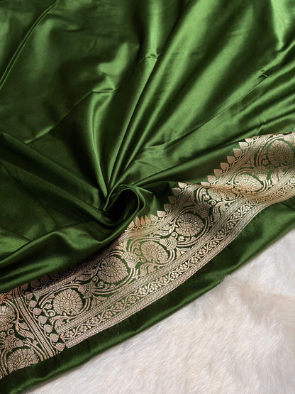 Banarasi Bottle Green Booti Mashru Silk Saree MS10