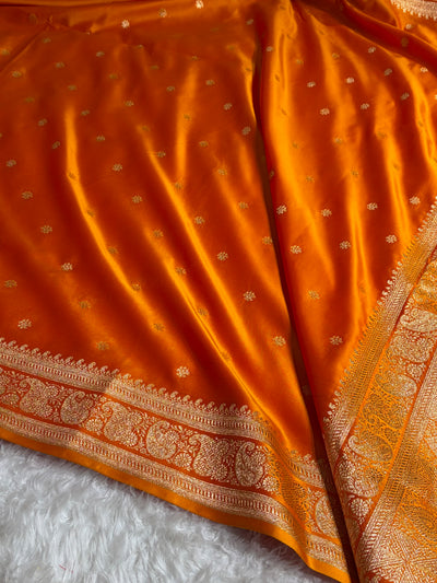 Banarasi Satin Katan Saree With Boota Pattern in Fanta Orange Shades SK127