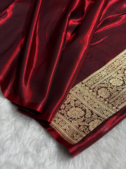 Maroon Shades Boota Pattern Banarasi Satin Silk Saree SS45