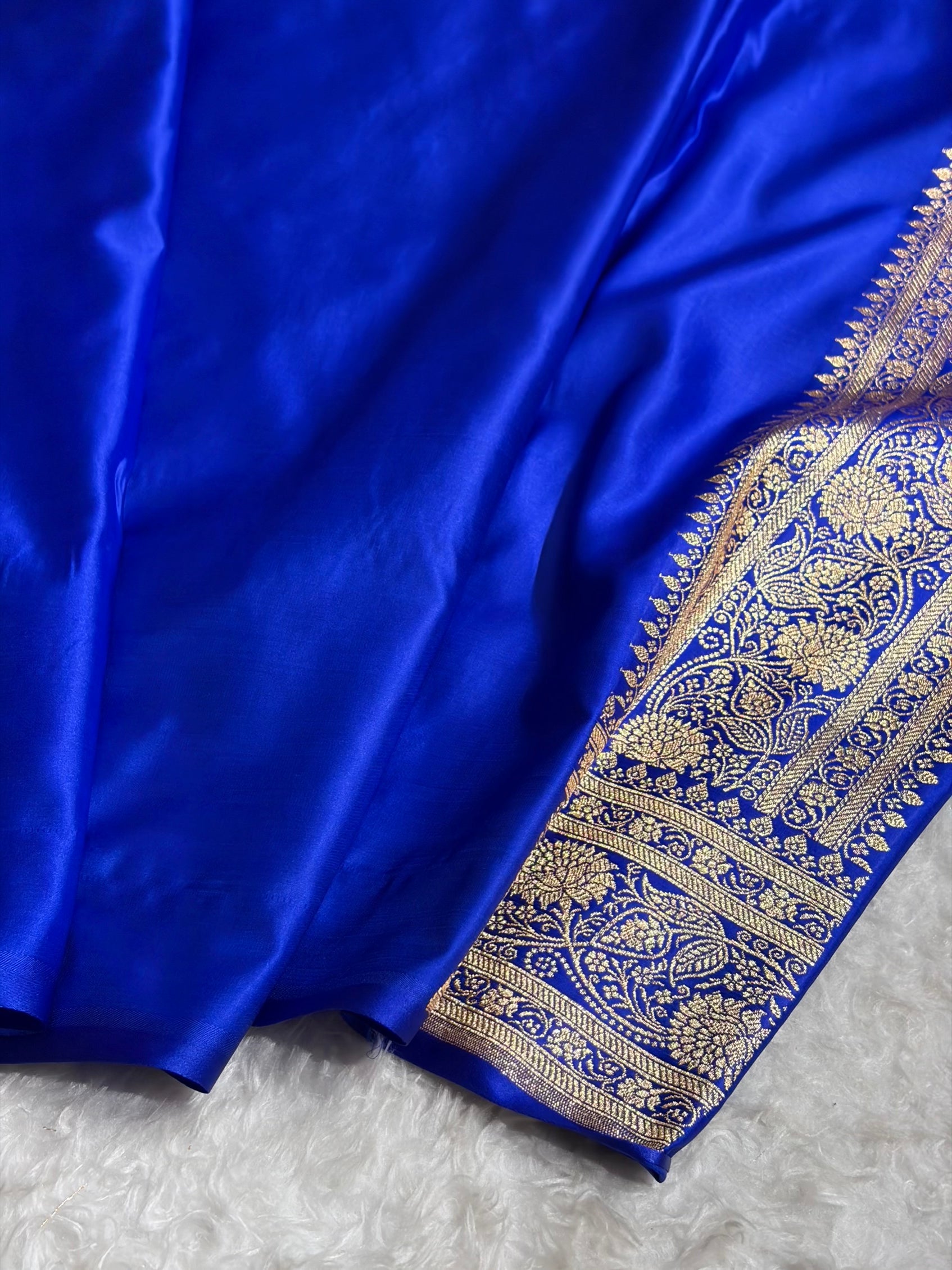 Royal Blue Shades Floral Jaal Pattern Satin Katan Silk saree SK55