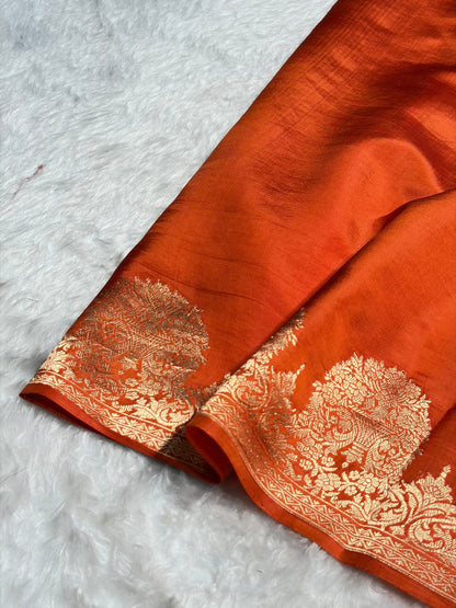 Orange Shades Minakari Handwoven Pure Raw Mango Silk RM-54