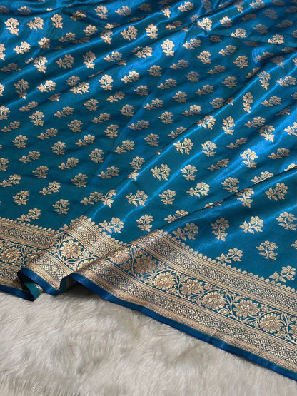 Firozi Shades Banarasi Satin Silk Saree SS34