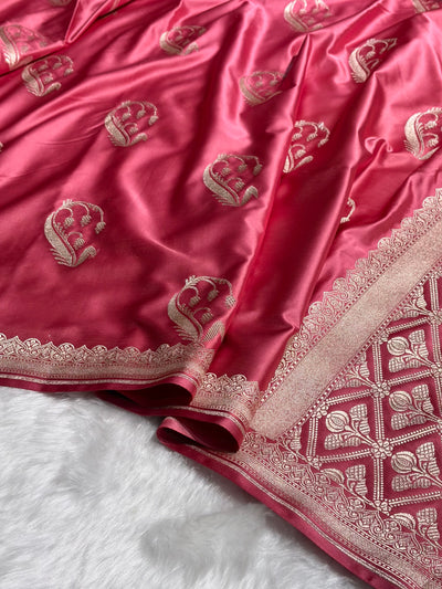 Dusty Peach Shades Unique Boota Motif Mashru Silk Saree MCS12