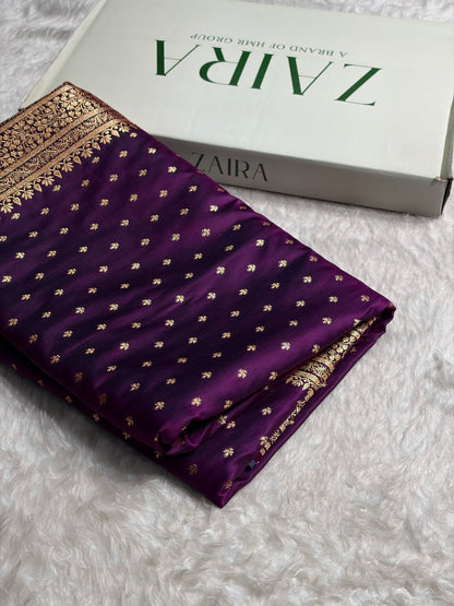 Banarasi Satin Katan Saree in Wine Shades SK88